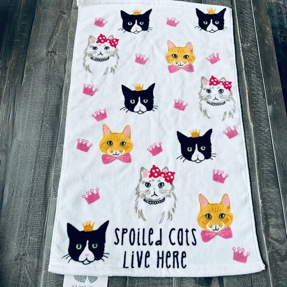 Spoiled Cats Live Here Cat Print Bathroom Hand Towel